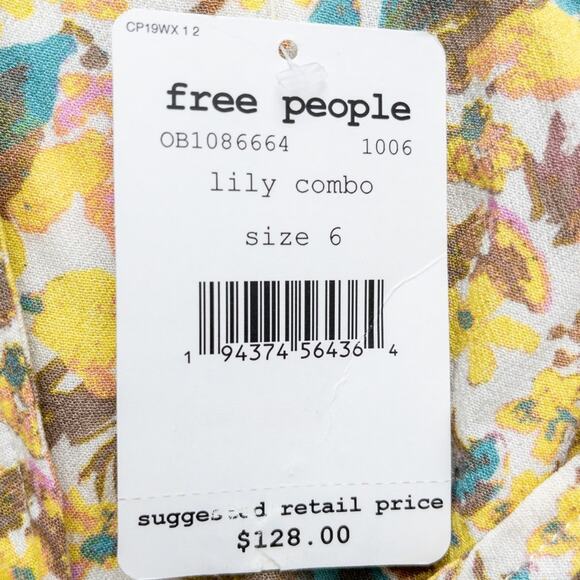 Free People Sz 6 Forget Me Not Dress Yellow Floral Print Mini Nwt - Picture 12 of 16